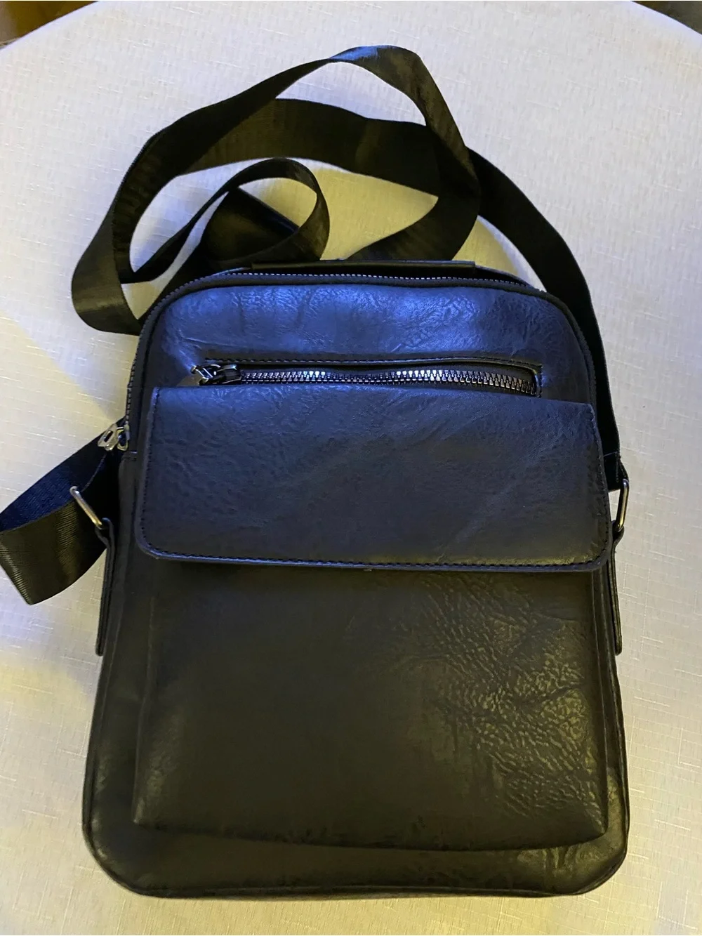 Men's Black Faux Leather Crossbody Shoulder Bag - Unbranded